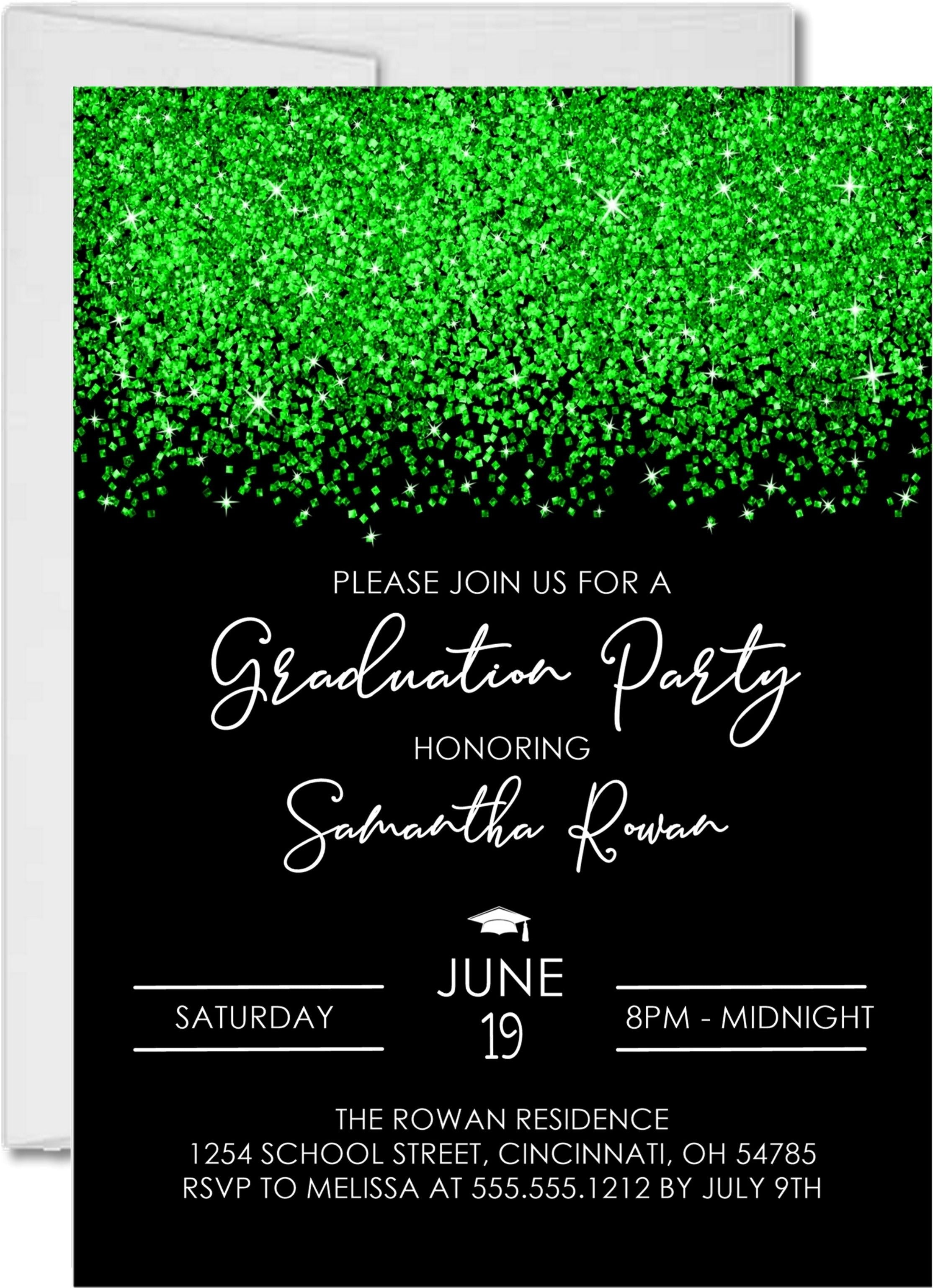 Green And Black Graduation Party Invitations