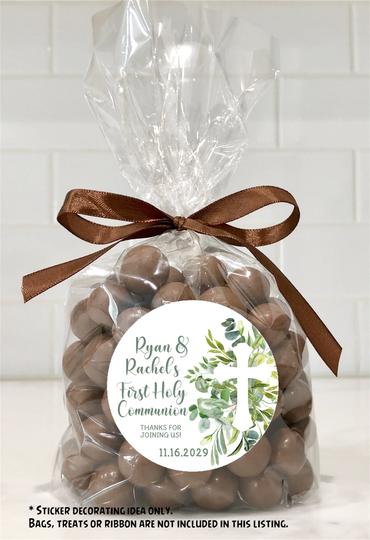 Green and white Communion sticker