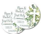 Green botanical Communion favor label