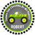 Green monster truck party favor sticker with flames and bold design