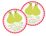 Green pear Valentine label for classroom treats