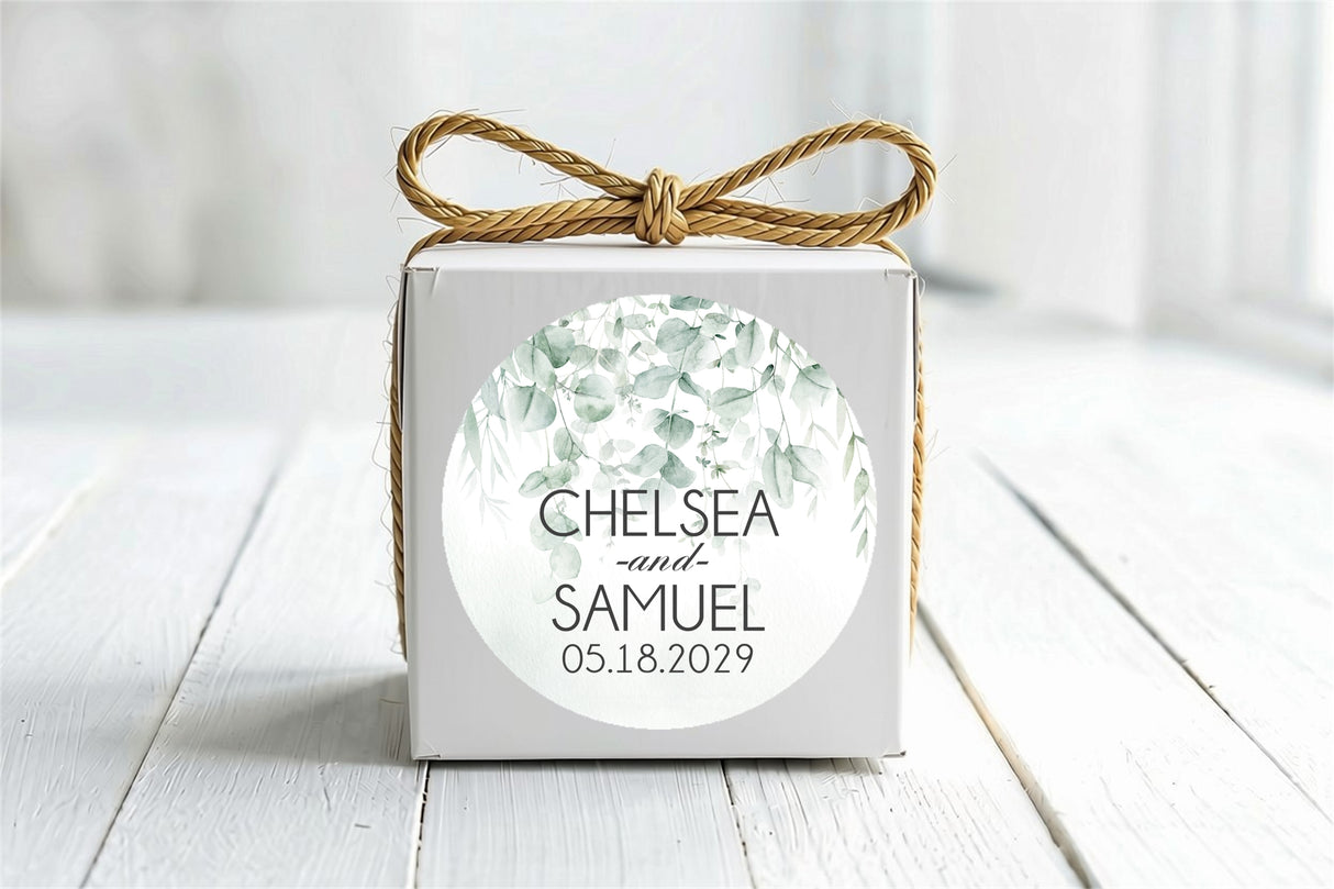 Green white neutral eucalyptus wedding stickers