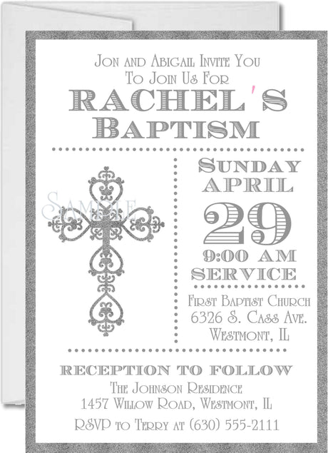 Grey And White Baptism Invitations