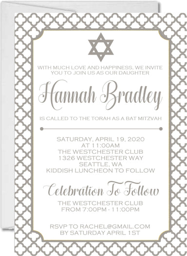 Grey Bat Mitzvah Invitations