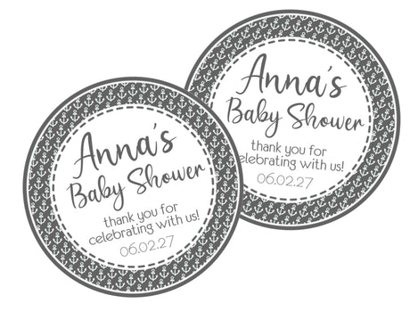 Grey and mint anchor baby shower sticker