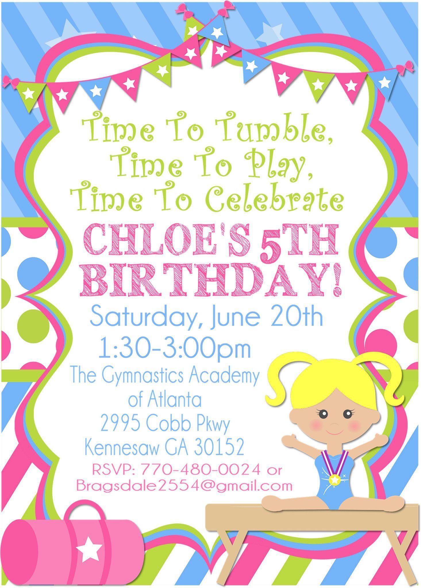 Gymnastics Birthday Party Invitations