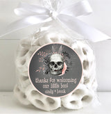Halloween baby girl sticker with floral skull