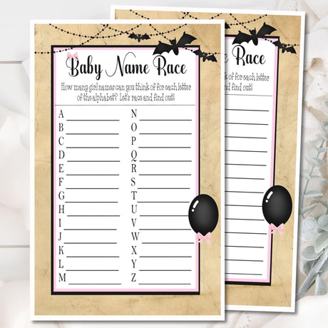 Halloween baby name race game printable