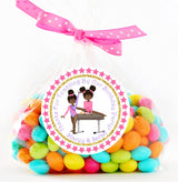 Handstand and split gymnast sticker for sisters’ birthday party