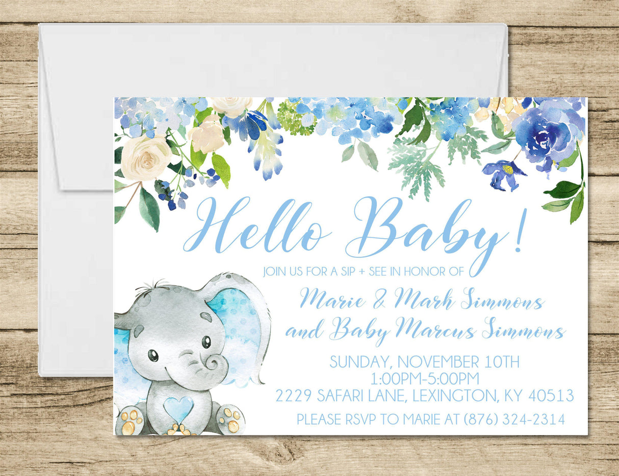 Hello baby sip and see invitation for boy