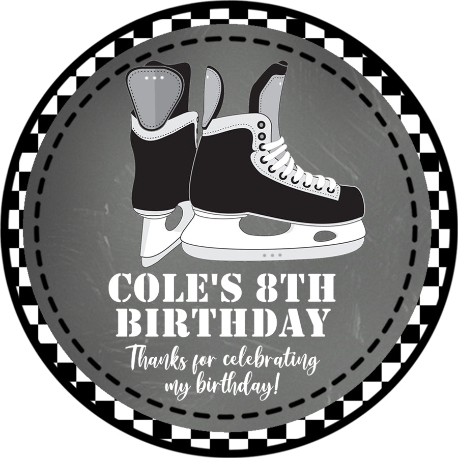 Hockey birthday sticker ice skate design