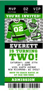 Hockey ticket invitation featuring a hockey jersey, goalie mask, and ice skate artwork