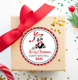 Holiday panda Christmas favor label design