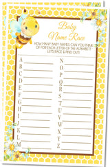 Honeycomb bee theme baby shower name race