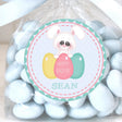 Hoppy Easter bunny sticker with pastel eggs
