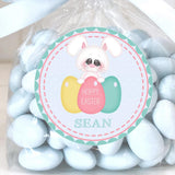 Hoppy Easter bunny sticker with pastel eggs