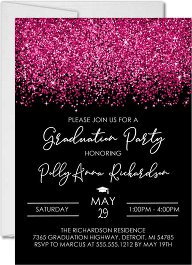 Hot Pink And Black Graduation Party Invitations