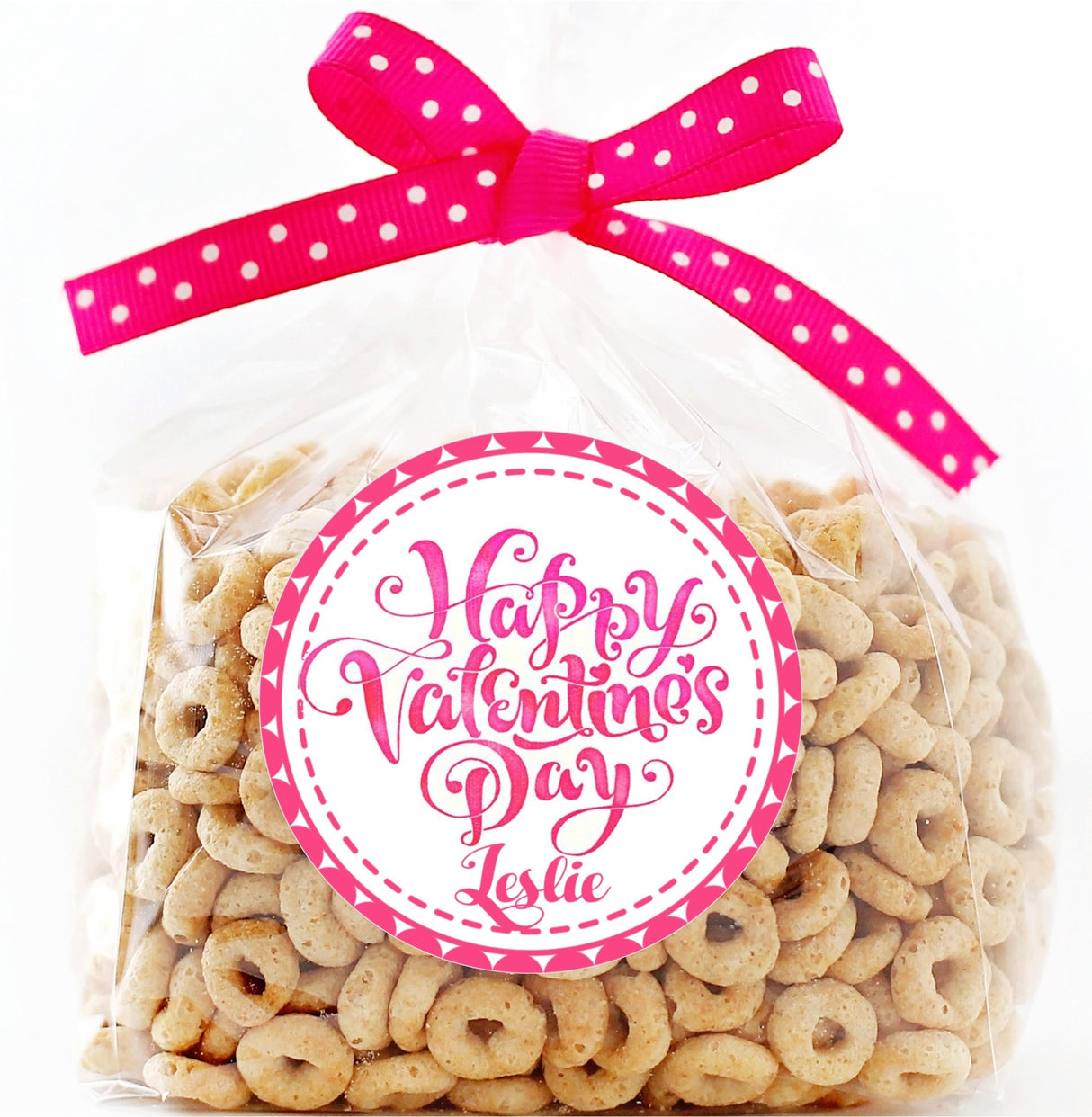 Hot pink heart themed Valentine sticker for kids