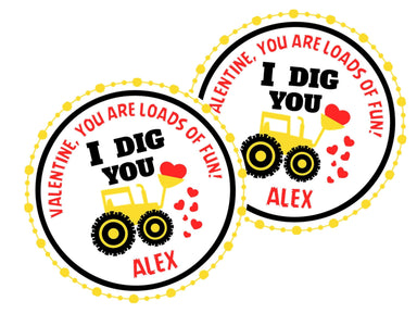 I Dig You Construction Valentine's Day Stickers