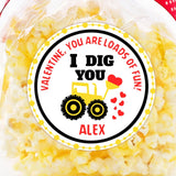 I Dig You construction Valentine sticker with yellow truck