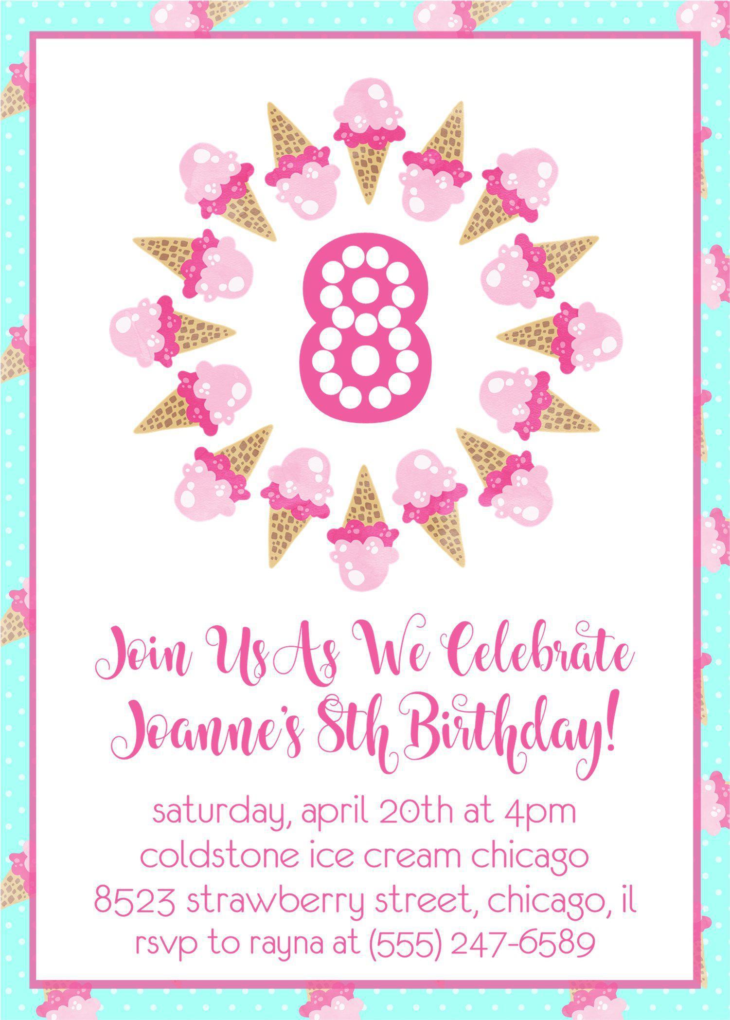 Ice Cream Birthday Party Invitations