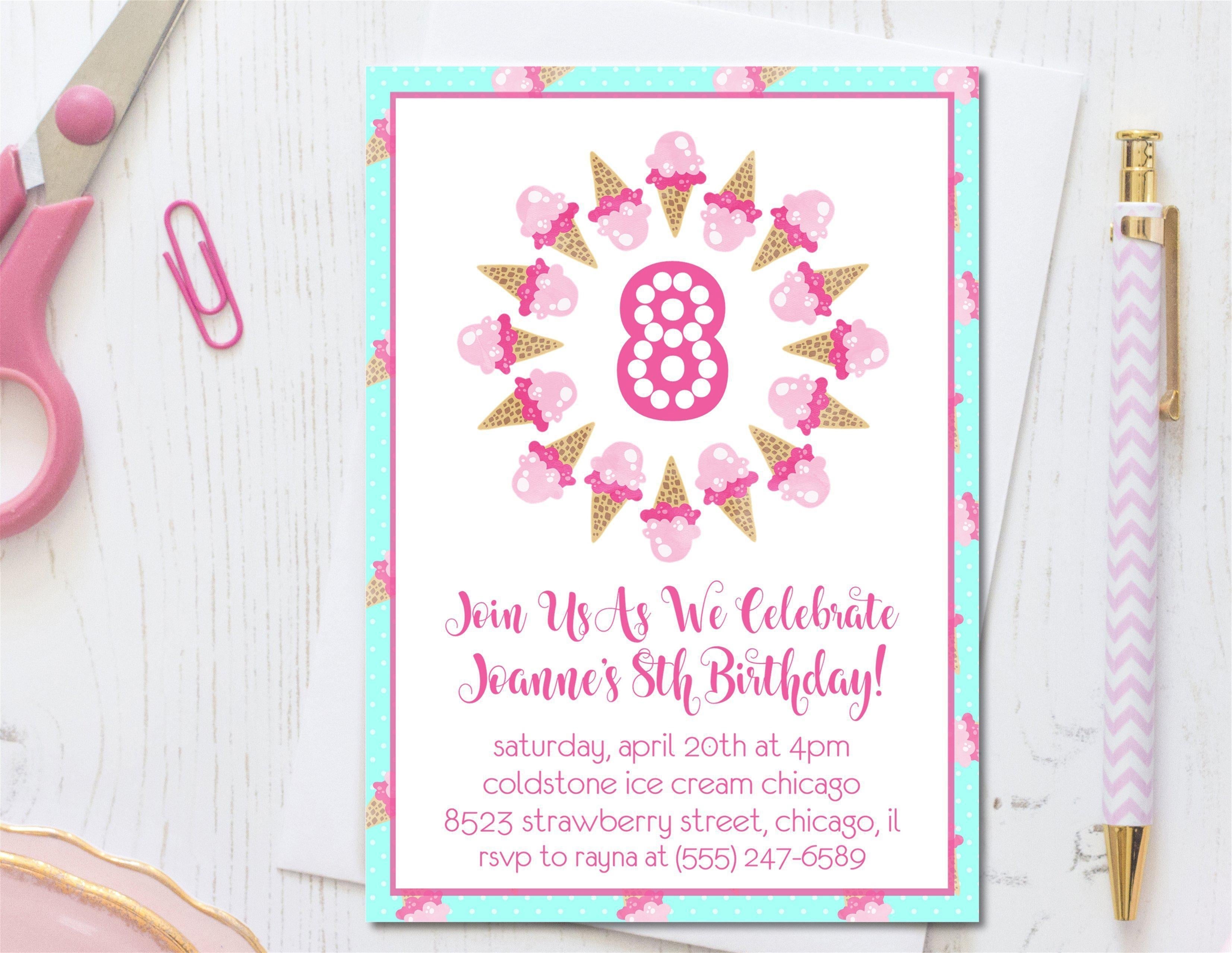 Ice Cream Birthday Party Invitations