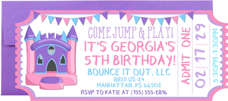 Jump house birthday invitation featuring a fun bounce party theme for kids