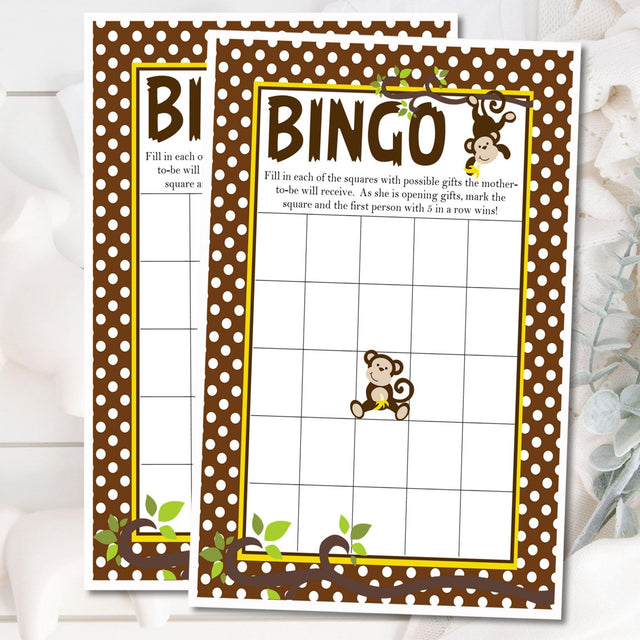 Jungle Monkey Baby Shower Bingo Cards