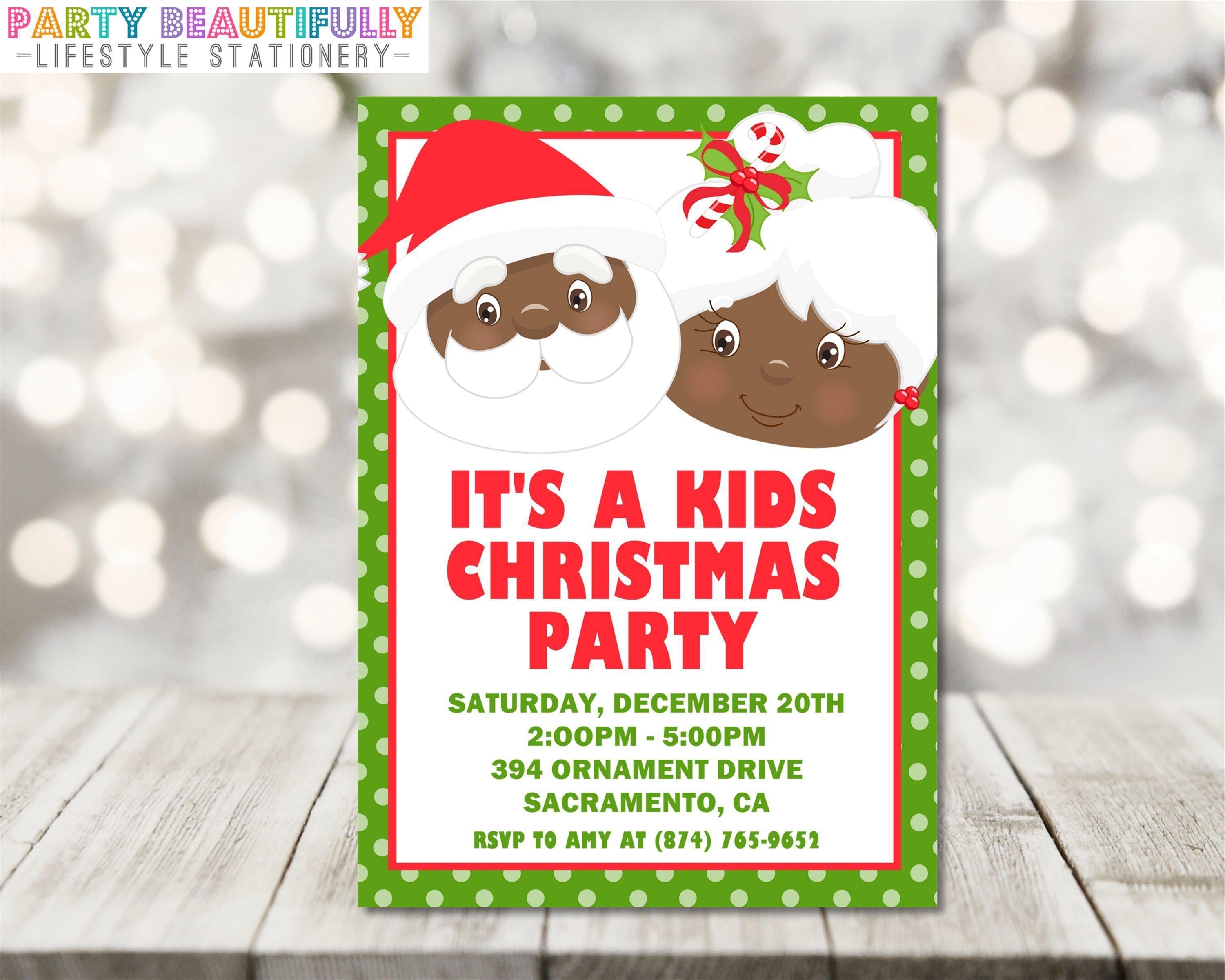 Kids Santa & Mrs. Claus Christmas Party Invitations