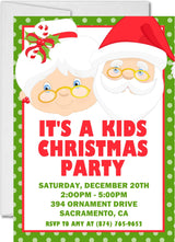 Kids Santa & Mrs. Claus Christmas Party Invitations