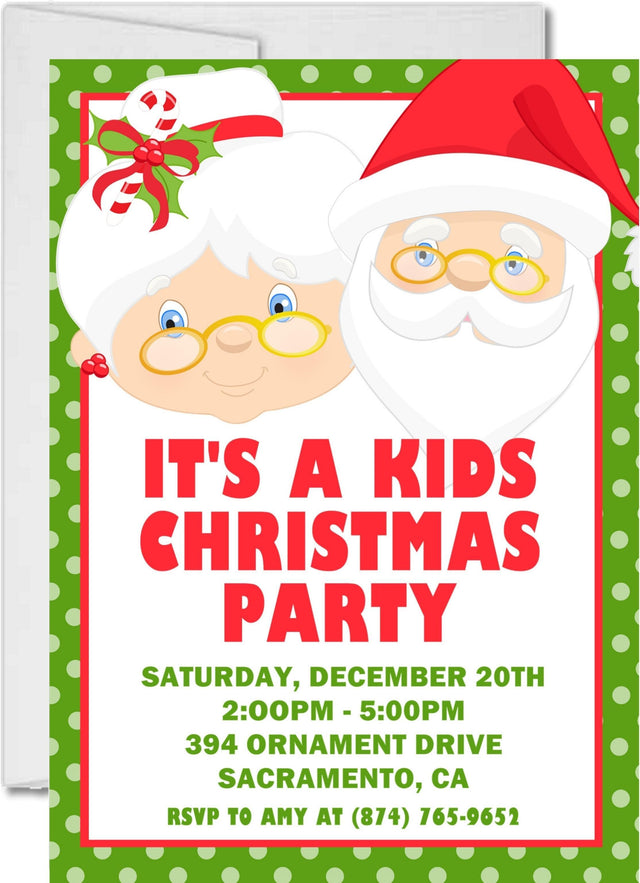 Kids Santa & Mrs. Claus Christmas Party Invitations