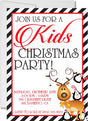 Kids Christmas party invitation featuring festive ornaments and holiday decorations
