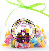 Kids Halloween haunted house sticker featuring clock tower and pumpkin details