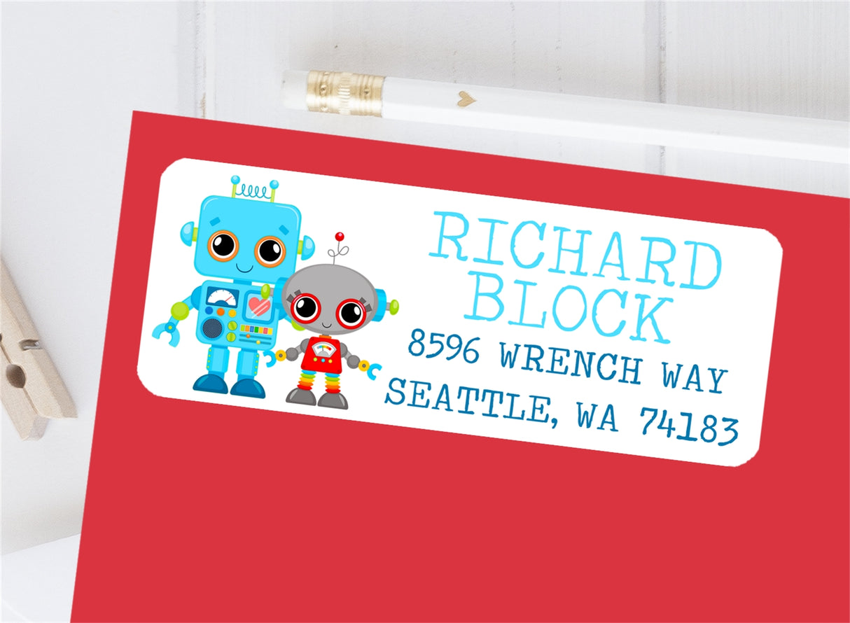 Kids robot return address stickers