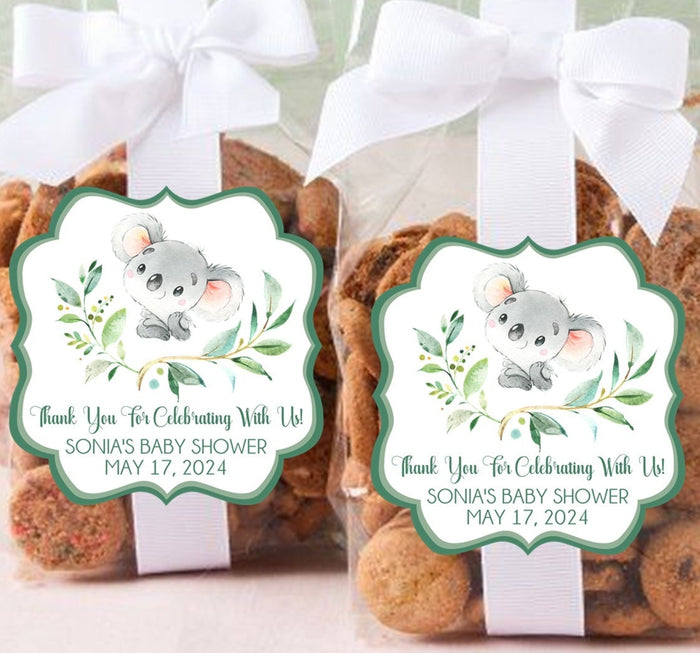 Koala baby shower favor label stickers
