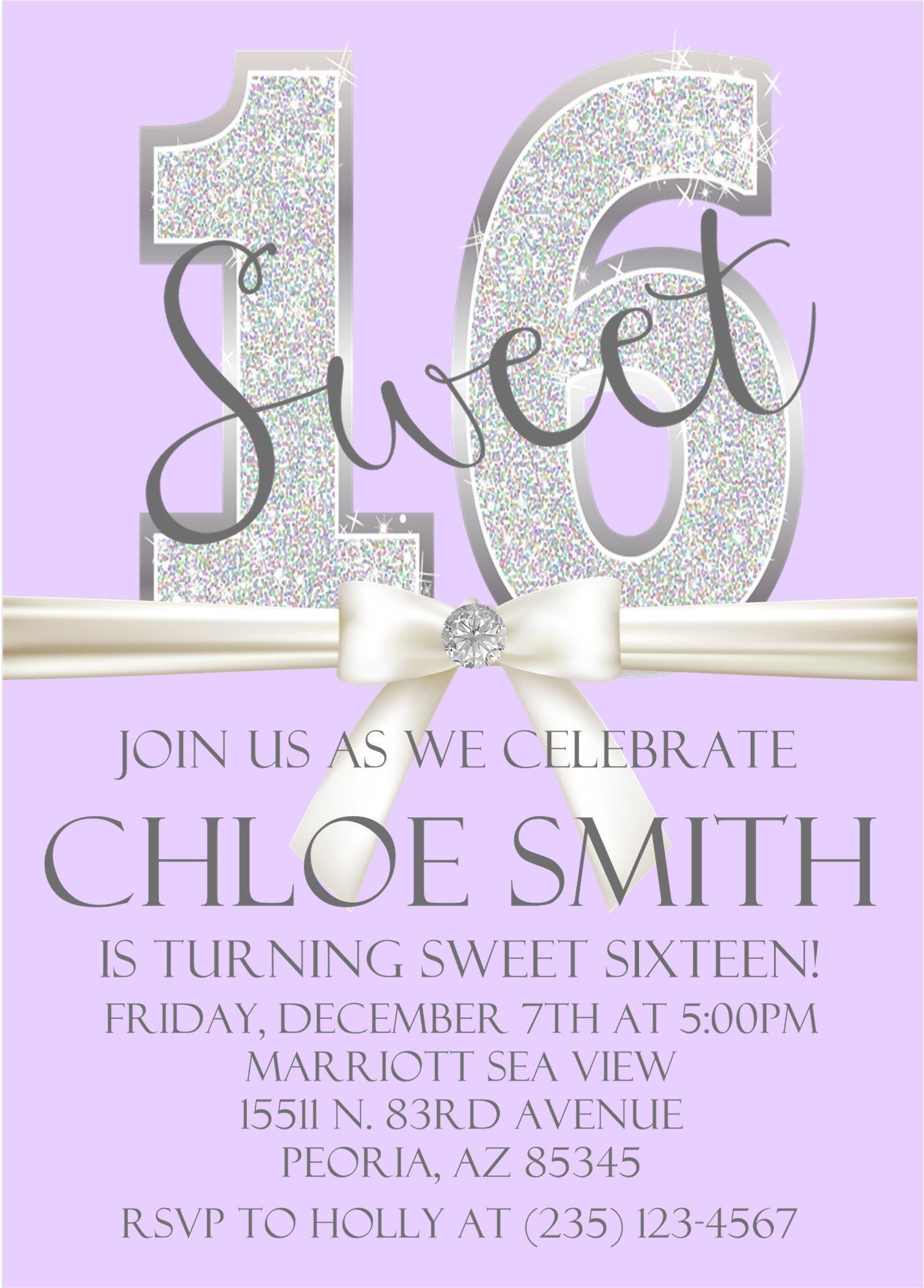 Lavender Diamonds Sweet 16 Party Invitations