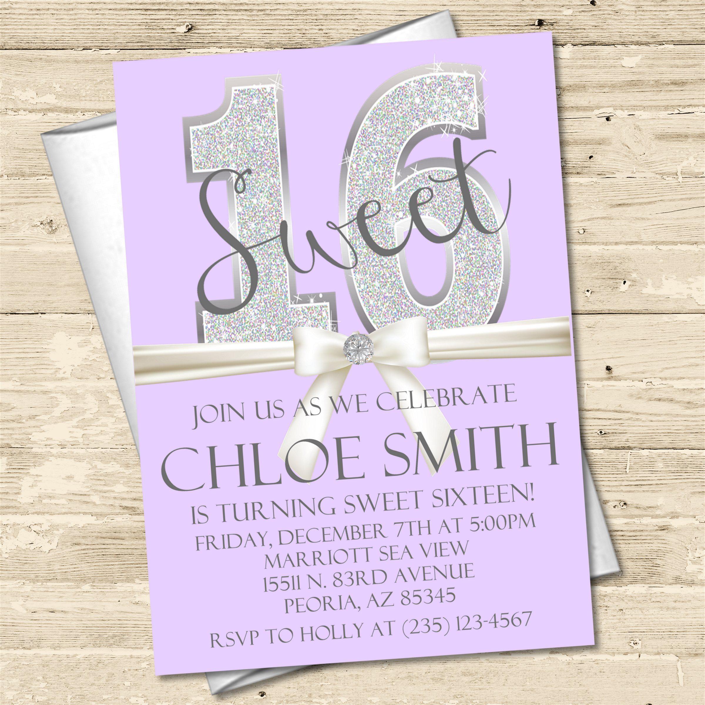 Lavender Diamonds Sweet 16 Party Invitations