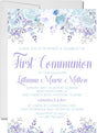 Lavender Floral First Communion Invitations