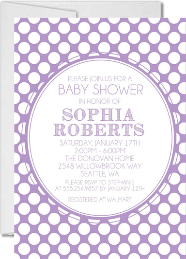 Lavender Polka Dot Baby Shower Invitations