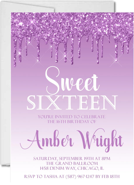 Lavender Sweet 16 Party Invitations
