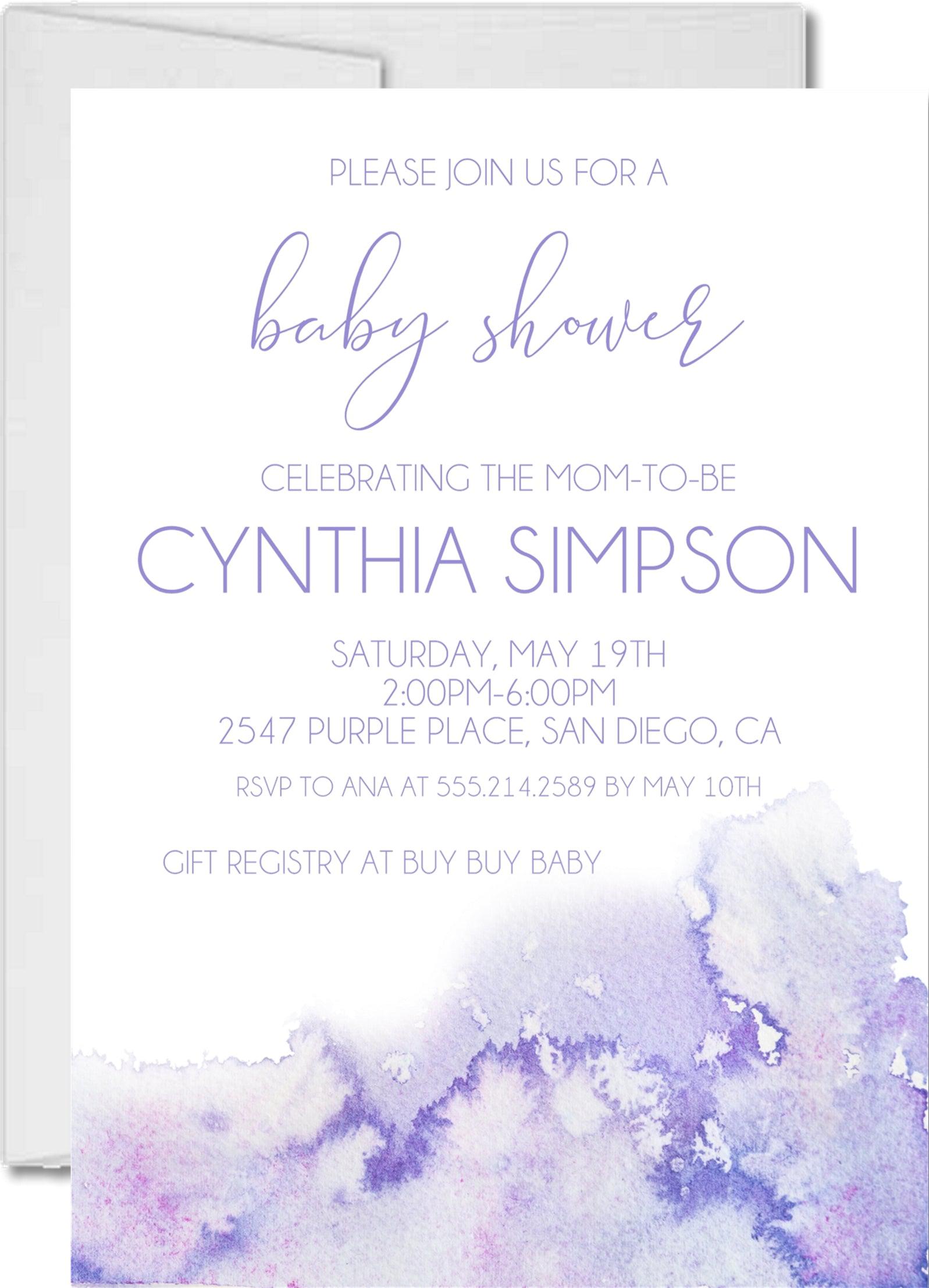 Lavender Watercolor Baby Shower Invitations