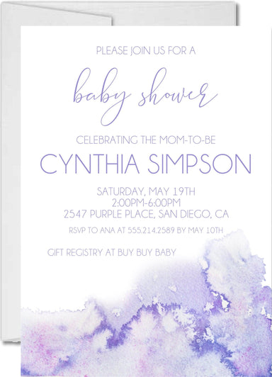 Lavender Watercolor Baby Shower Invitations