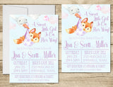 Lavender Woodland Fox Baby Shower Invitations