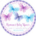 Lavender and blue butterfly baby shower sticker with soft pastel tones