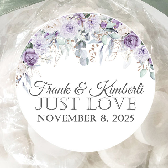 Lavender and sage floral wedding stickers personalized