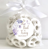 Lavender floral wedding envelope seal with custom names and date