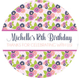 Lavender navy purple floral birthday sticker labels
