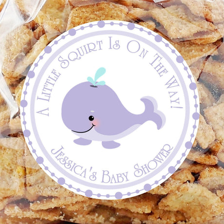 Lavender whale baby shower stickers