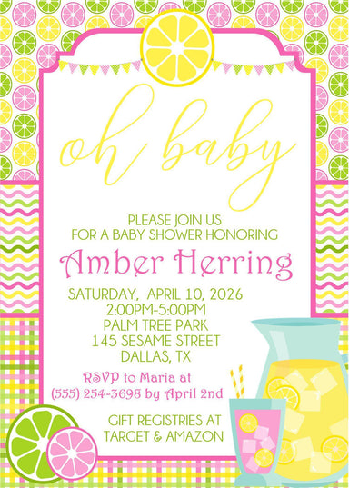 Lemon Baby Shower Invitations