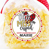 Little Miss Cupid Valentine sticker with buffalo plaid heart